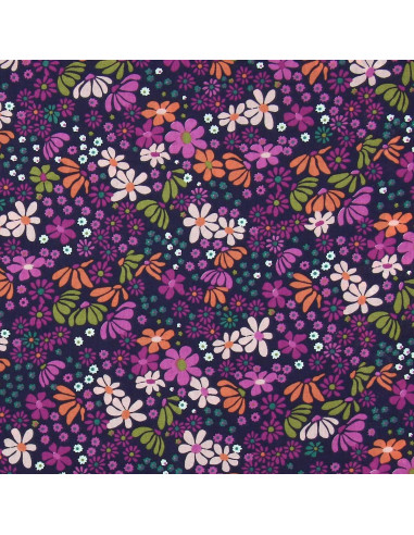 Tejido popelina de algodón - María violeta y naranja