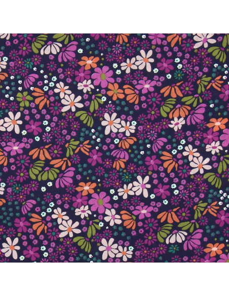 Tejido popelina de algodón - María violeta y naranja