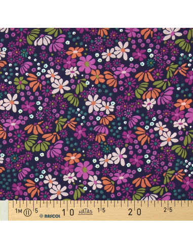 Tejido popelina de algodón - María violeta y naranja