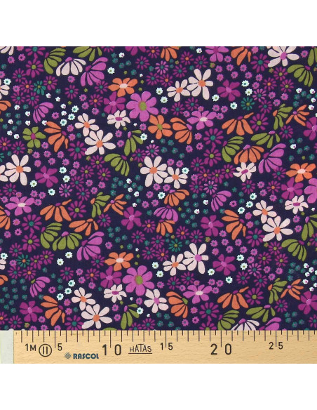 Tejido popelina de algodón - María violeta y naranja