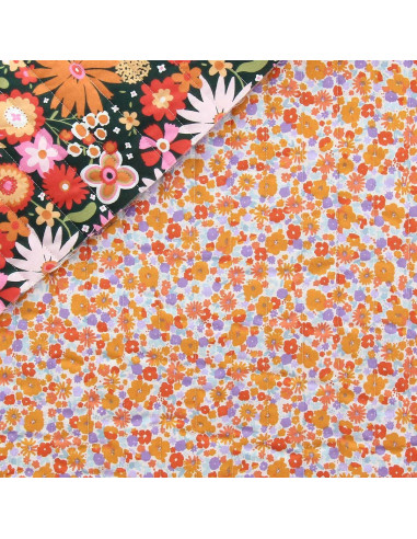 Tejido de algodón acolchado - Infancia verde y naranja