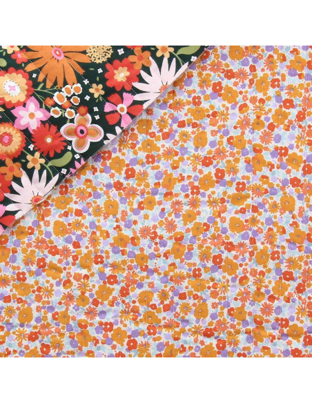 Tejido de algodón acolchado - Infancia verde y naranja
