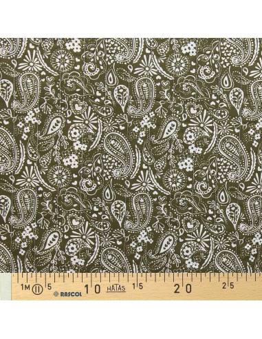 Tejido de algodón acolchado - Karula lino y verde