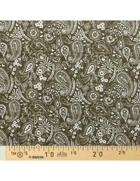 Tejido de algodón acolchado - Karula lino y verde