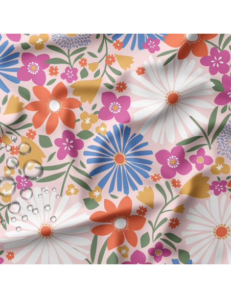 Tela impermeable para chubasquero - Choupette rosa y naranja
