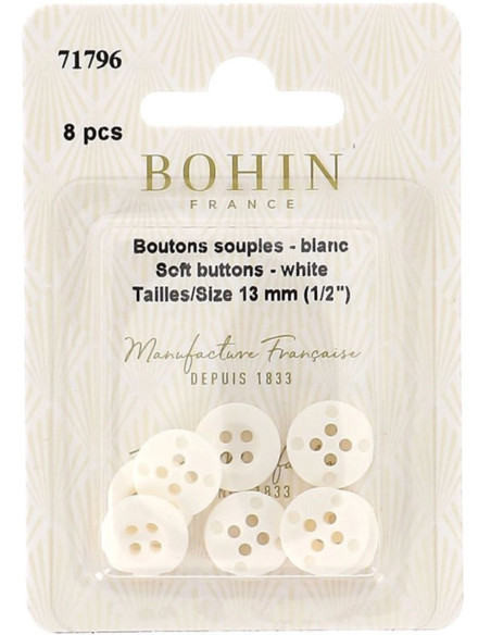 Botones blancos suaves para coser en pijamas y ropa de casa Bohin