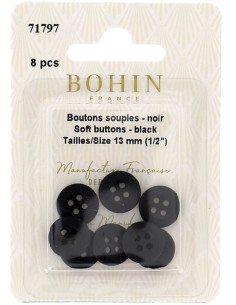 Botones negros suaves para coser en pijamas y ropa de casa Bohin