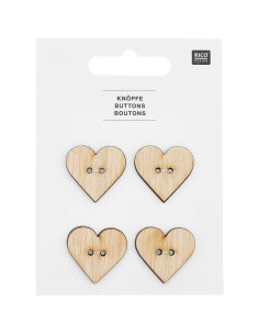 Juego de 4 botones de madera 26 x 25 mm - Corazón