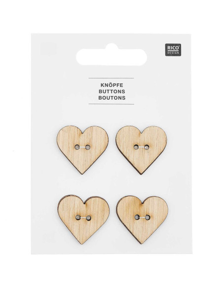 Juego de 4 botones de madera 26 x 25 mm - Corazón
