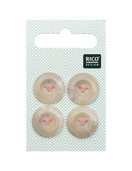 Tarjeta de 4 botones de concha con aspecto de cuerno - Beige 17 mm