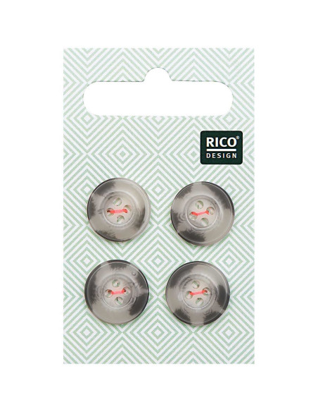 Tarjeta de 4 botones de concha con aspecto de cuerno - Beige y gris 15 mm