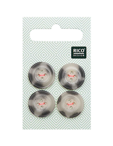 Tarjeta de 4 botones de concha con aspecto de cuerno - Beige y gris 17 mm