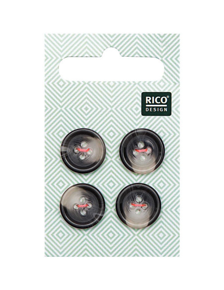 Tarjeta de 4 botones de concha con aspecto de cuerno - Gris 15 mm