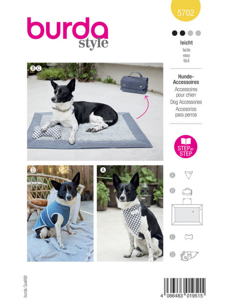 Patrón de accesorios para perros - Burda 5702