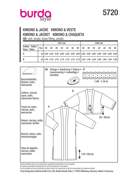 Patrón de chaqueta - Burda 5720
