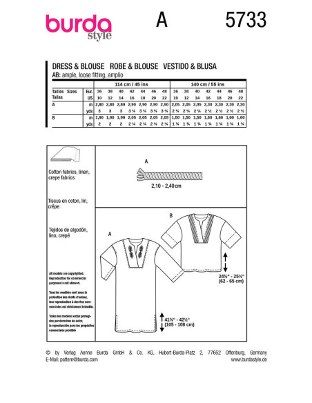 Patrón de vestido y blusa - Burda 5733