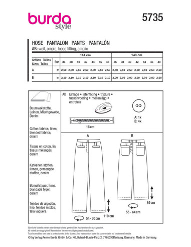 Patrón de pantalón - Burda 5735