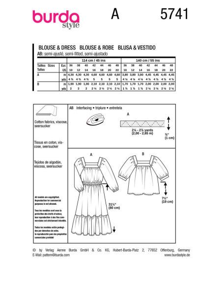 Patrón de vestido y blusa - Burda 5741