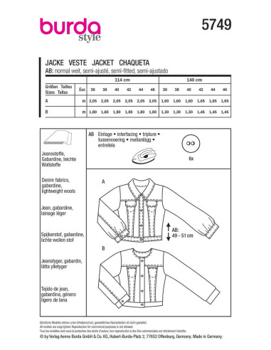 Patrón de chaqueta - Burda 5749