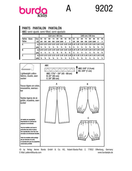 Patrón de pantalón - Burda 9202