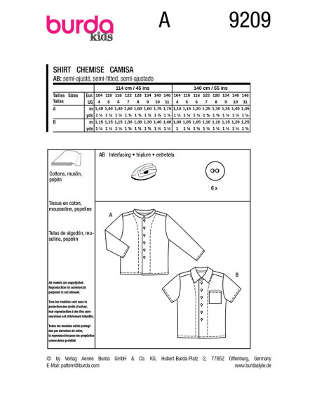 Patrón de camisa - Burda 9209