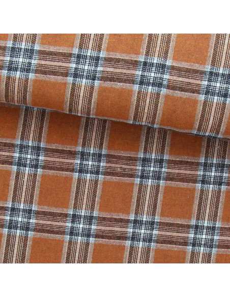 Tela de franela tartán escocés - Naranja y gris