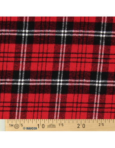 Tela de franela tartán escocés - Rojo, negro y blanco