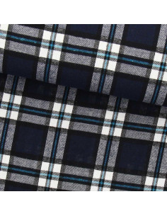 Tela de franela tartán escocés - Azul marino y negro