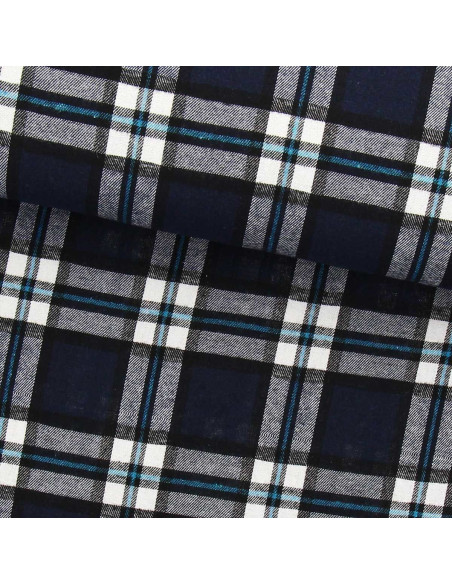 Tela de franela tartán escocés - Azul marino y negro