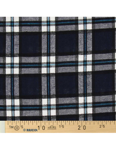 Tela de franela tartán escocés - Azul marino y negro