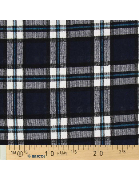 Tela de franela tartán escocés - Azul marino y negro