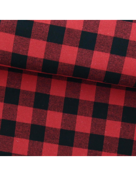 Tela de franela tartán escocés - Rojo y negro