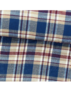 Tela de franela tartán escocés - Azul, beige y rojo