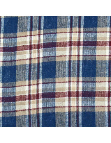 Tela de franela tartán escocés - Azul, beige y rojo