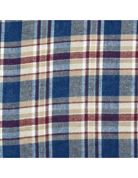 Tela de franela tartán escocés - Azul, beige y rojo