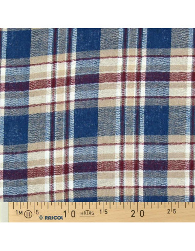 Tela de franela tartán escocés - Azul, beige y rojo