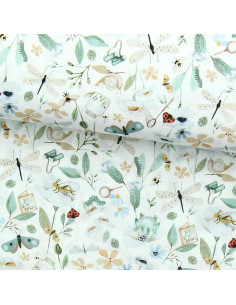 Tejido popelina de algodón - Nato blanco y verde
