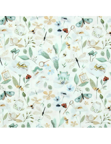 Tejido popelina de algodón - Nato blanco y verde