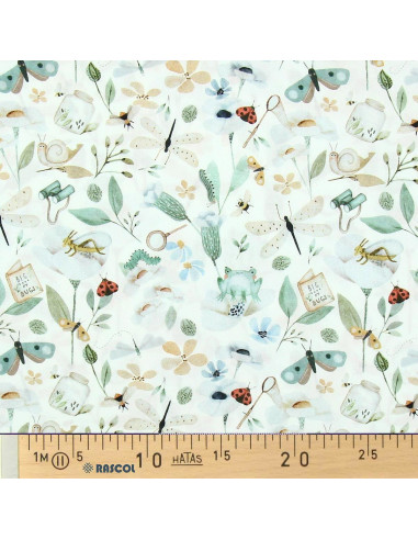 Tejido popelina de algodón - Nato blanco y verde