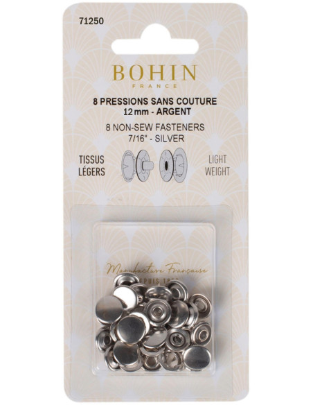 Caja de 8 broches sin costura jersey 12 mm Bohin - Plata