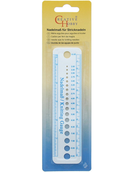 Regla medidora para agujas de tejer