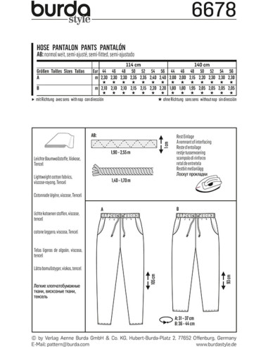 Patrón de pantalón - Burda 6678