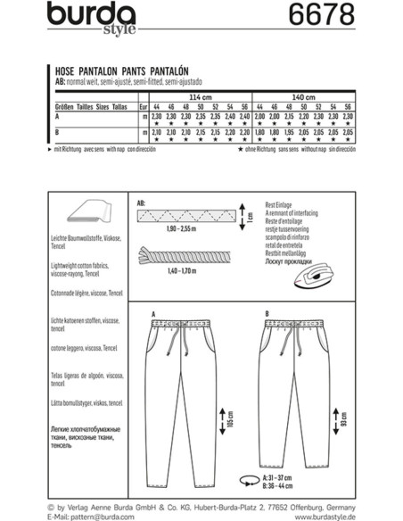Patrón de pantalón - Burda 6678