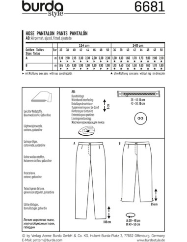 Patrón de pantalón - Burda 6681