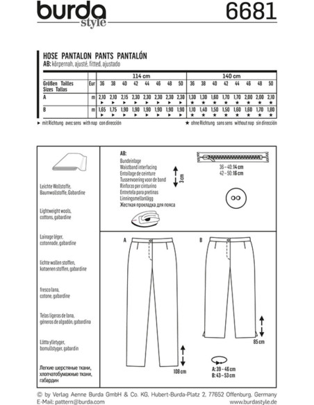 Patrón de pantalón - Burda 6681