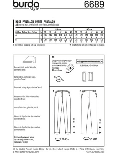 Patrón de pantalón - Burda 6689