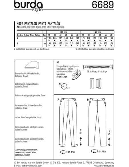 Patrón de pantalón - Burda 6689