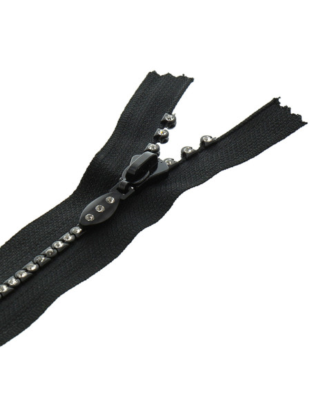 Cremallera no separable - Strass negro