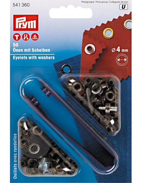 Caja de 50 ojales de 4 mm con herramienta de colocación - Latón antiguo