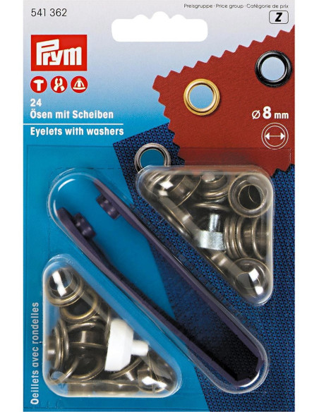 Caja de 24 ojales de 8 mm con herramienta de colocación - Latón antiguo